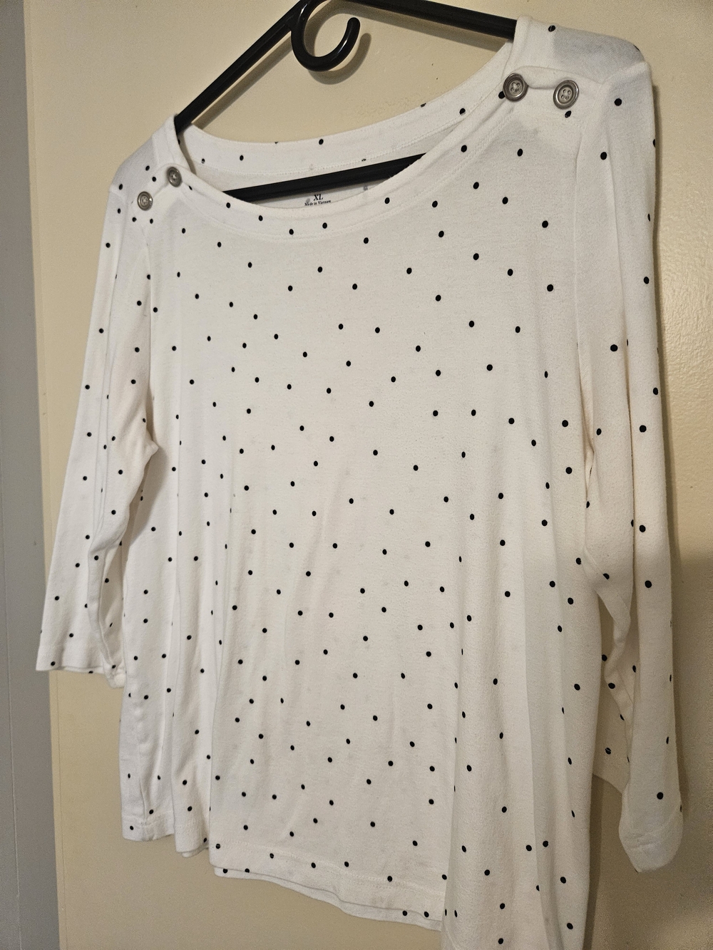 croft & barrow White Long-Sleeve Polka Dot Top with Shoulder Buttons